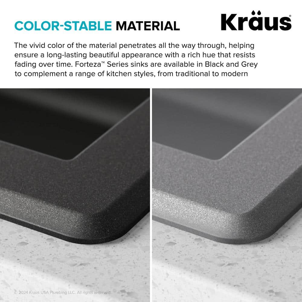 Gray 32-inch Undermount Single Bowl Granite Kitchen Sink