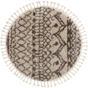 Cabana Lyle Natural Modern Tribal Shag Moroccan Trellis 3 ft. 11 in. x 3 ft. 11 in. Round Area Rug