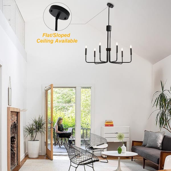 LWYTJO 6-Light Matte Black Candle Style Modern Chandelier for