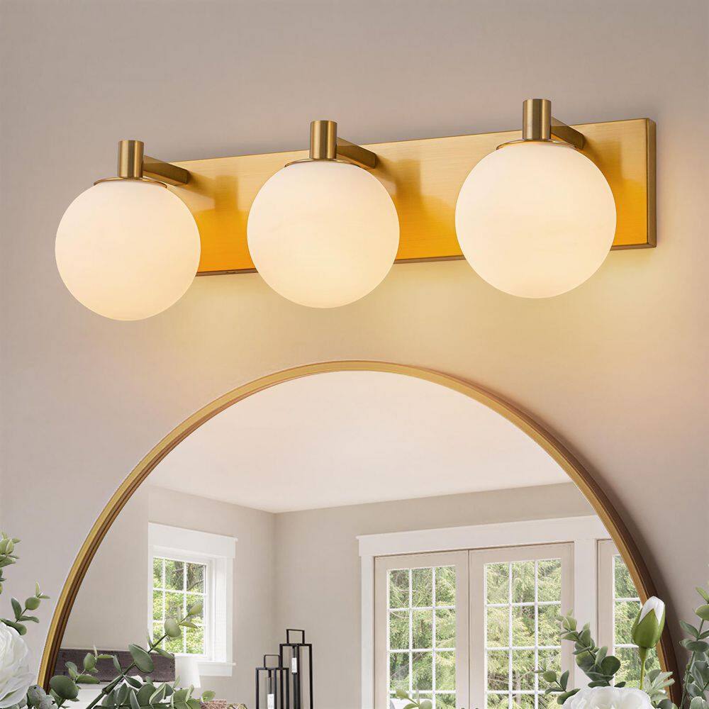 Orillia 22 in. 3-Light Gold Bathroom Vanity Light with White Globe Glass Shade price history on PriceWatchPro