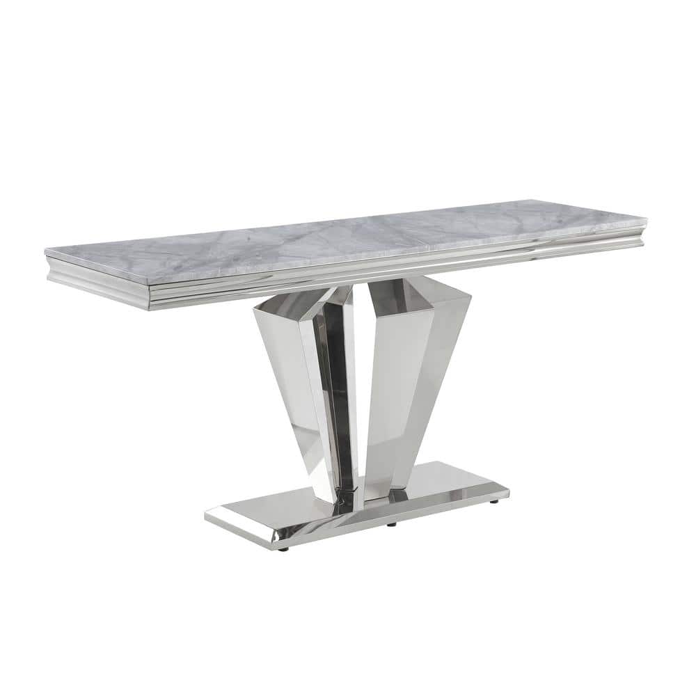 Best Master Furniture Crownie 63 in. L Silver Rectangle Faux Marble Console Table C194SS The