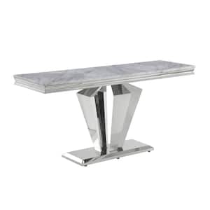 Crownie 63 in. L Silver Rectangle Faux Marble Console Table