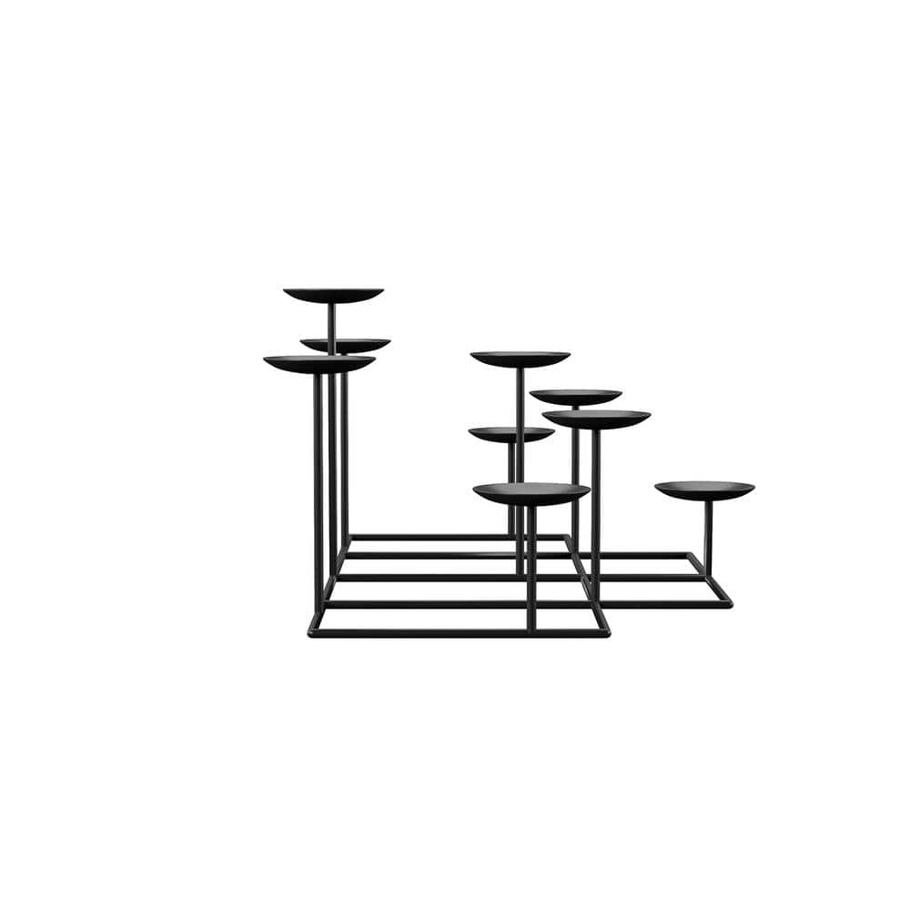 Elegant Matte Black 9-Platform Metal Candelabra