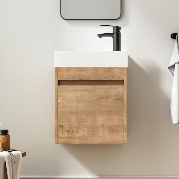 18-1/8 in. W x 10-1/4 in. D x 22-13/16 in. H Bath Vanity in Imitative Oak with White Resin Top