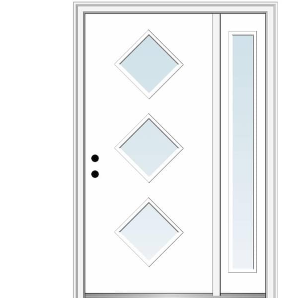 MMI DOOR Aveline 50 in. x 80 in. Right-Hand Inswing 3-Lite Clear Low-E Primed Fiberglass Prehung Front Door on 6-9/16 in. Frame
