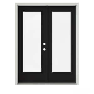 60 in. x 80 in. Black Painted Steel Left-Hand Inswing Full Lite Glass Active/Stationary Patio Door