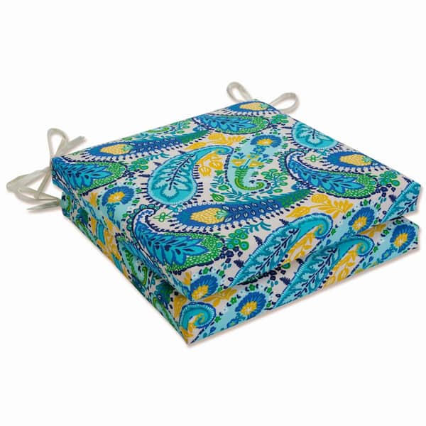Pillow Perfect Paisley 20 in. x 20 in. 2-Piece Outdoor Dining Chair Cushion in Blue/Green Amalia