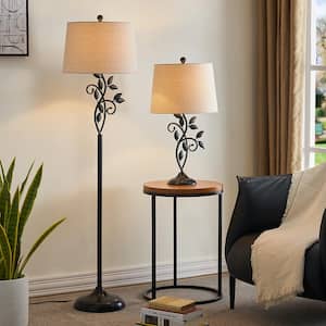 Chicago 26 in. Black Bedside Table Lamp with Oatmeal Flax Lampshade (Set of 2)