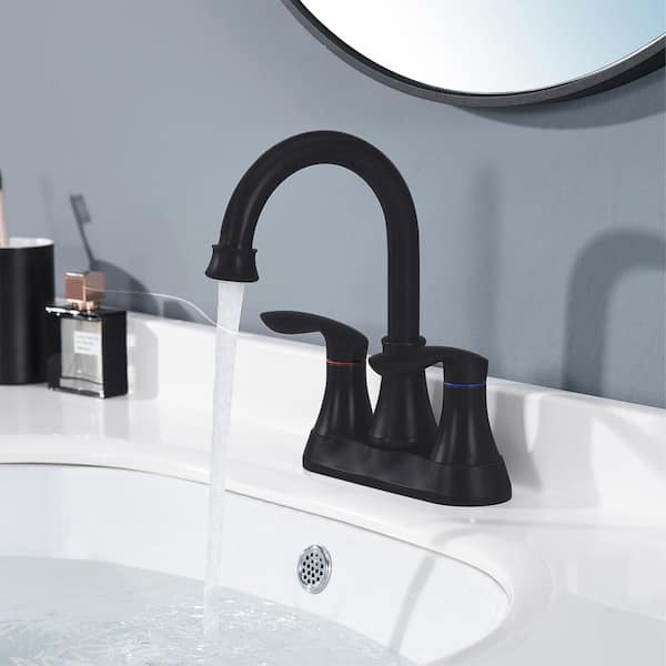 4 in. Centerset 2-Handle Bathroom Faucet with Pop-up Drain and Supply Hoses in Matte Black