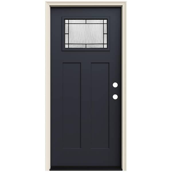 JELD-WEN 36 in. x 80 in. 1 Lite Craftsman Wendover Black Painted Fiberglass Prehung Left-Hand Inswing Front Door w/Brickmould