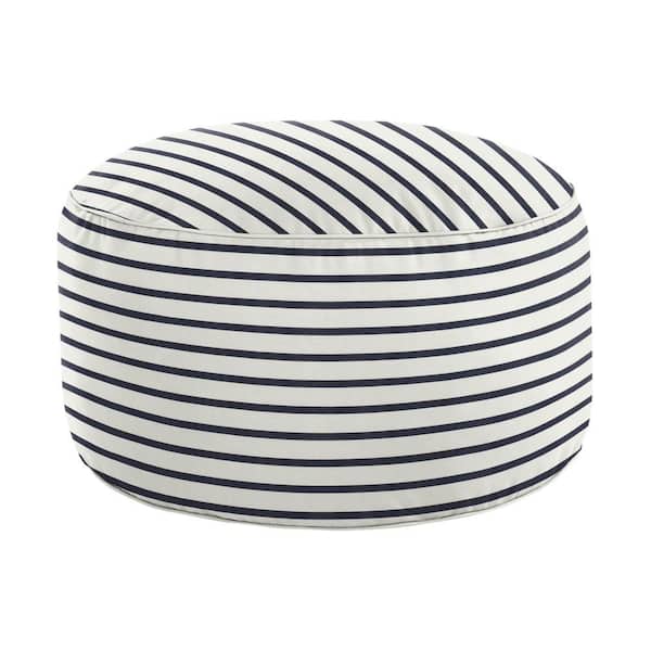 30 in. x 30 in. x 15 in. Sunbrella Lido Indigo Stripe Round Outdoor Bean Pouf