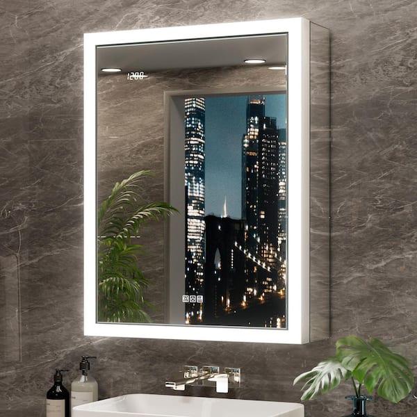 Elega 20 in. W x 26 in. H Rectangular Aluminum Recessed/Wall Mount Dimmable Fogless Lighted Medicine Cabinet with Mirror