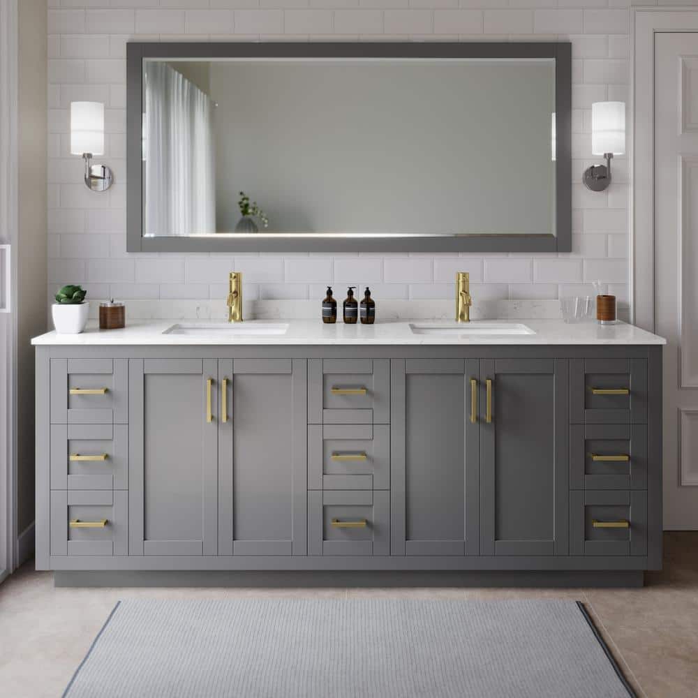Miranda 84 in. W x 22 in. D x 33.75 in. H Double Sink Bath Vanity in Dark Gray with Carrara Cultured Marble Top & Mirror price history on PriceWatchPro