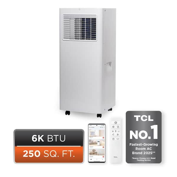 6,000 BTU 115 Volts Portable AC Cools 250 Sq. Ft. and Dehumidifier with Remote in White