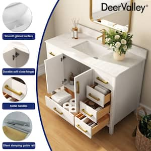 48 in. W x 22 in. D x 34 in. H Single Sink Freestanding White Bath Vanity with Engineered Marble Top (Assembled)