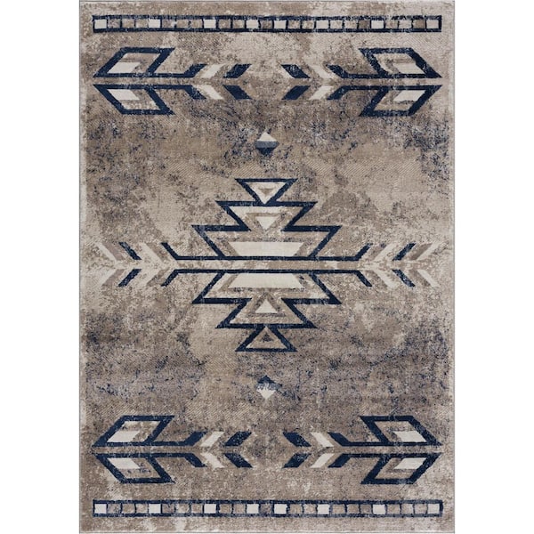 2 ft. x 5 ft. Blue And Beige Abstract Area Rug
