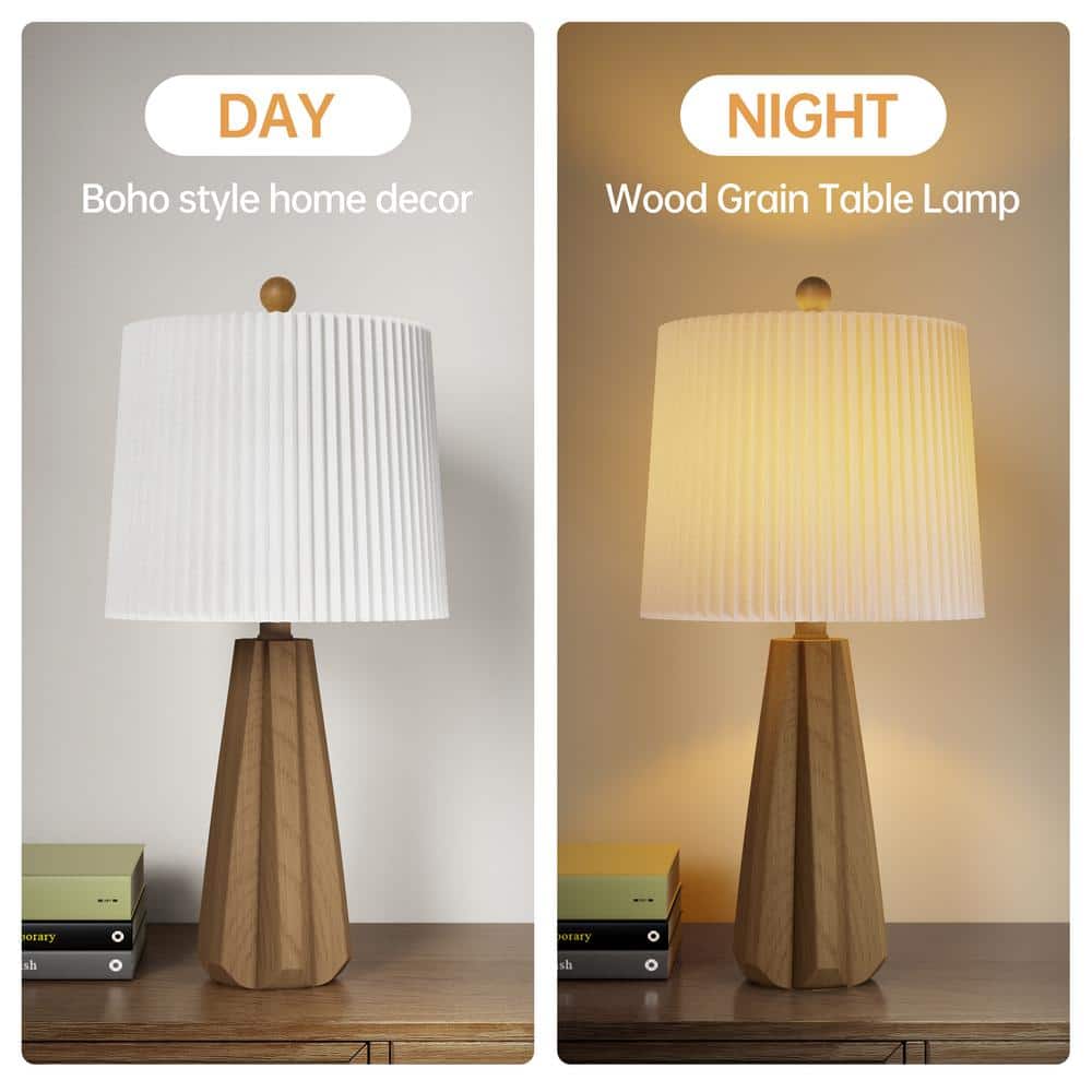 Deluxe 24" Light Brown Resin Table Lamp with White Pleated Linen Shade