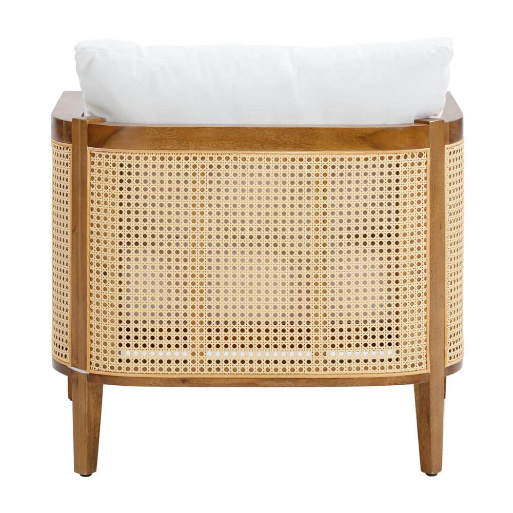Twila Bohemian White Cushioned Patio Chair with Acacia Wood Frame