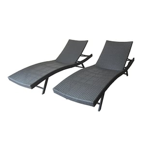 2-Piece Dark Brown Wicker Outdoor Patio Chaise Lounge Chair with 4 Position Adjustable Backrest