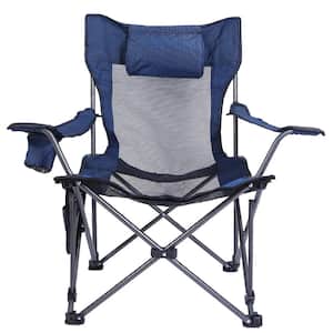 Blue Resin Mesh Foldable Camping Chair 330 lbs Load with Reclining Backrest