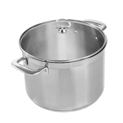Induction 21 Steel 8 qt. Stainless Steel Stock Pot in Brushed Stainless Steel with Glass Lid