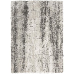 Dreamy Shag Ivory/Charcoal 4 ft. x 6 ft. Abstract Contemporary Area Rug