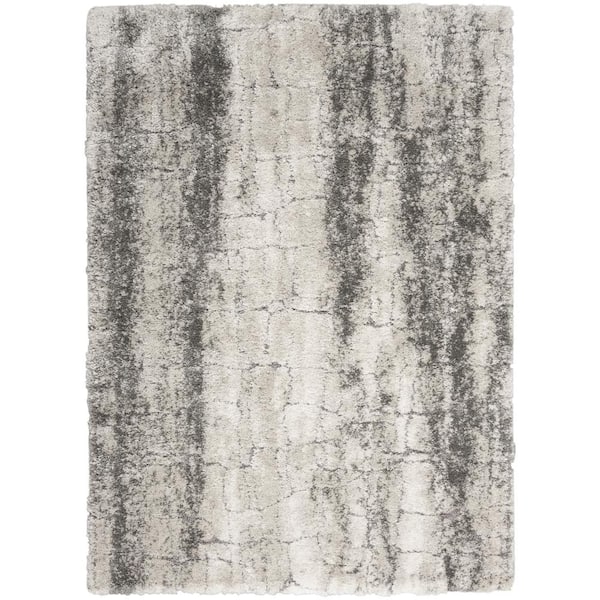 Nourison Dreamy Shag Ivory/Charcoal 4 ft. x 6 ft. Abstract Contemporary Area Rug