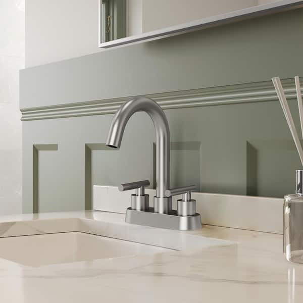 EVERSTEIN 4 in. Centerset Double Handle Bathroom Faucet in Vibrant Brushed Nickel