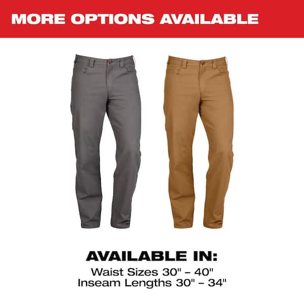 Men's 38 in. x 32 in. Gray Cotton/Polyester/Spandex Flex Work Pants with 6 Pockets