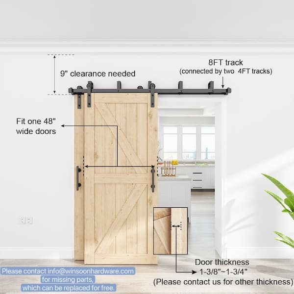 8 ft./96 in. Black Bypass Sliding Barn Hardware Track Kit for Double Wood Doors with Non-Routed Door Guide