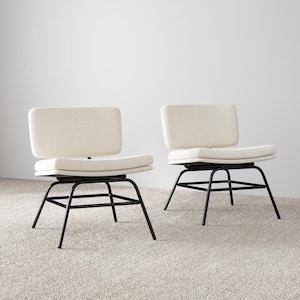 Camille Boucle Accent Chair, Modern Living Room Armchair with Metal Frame and Boucle Upholstery, White/Black, Set of 2