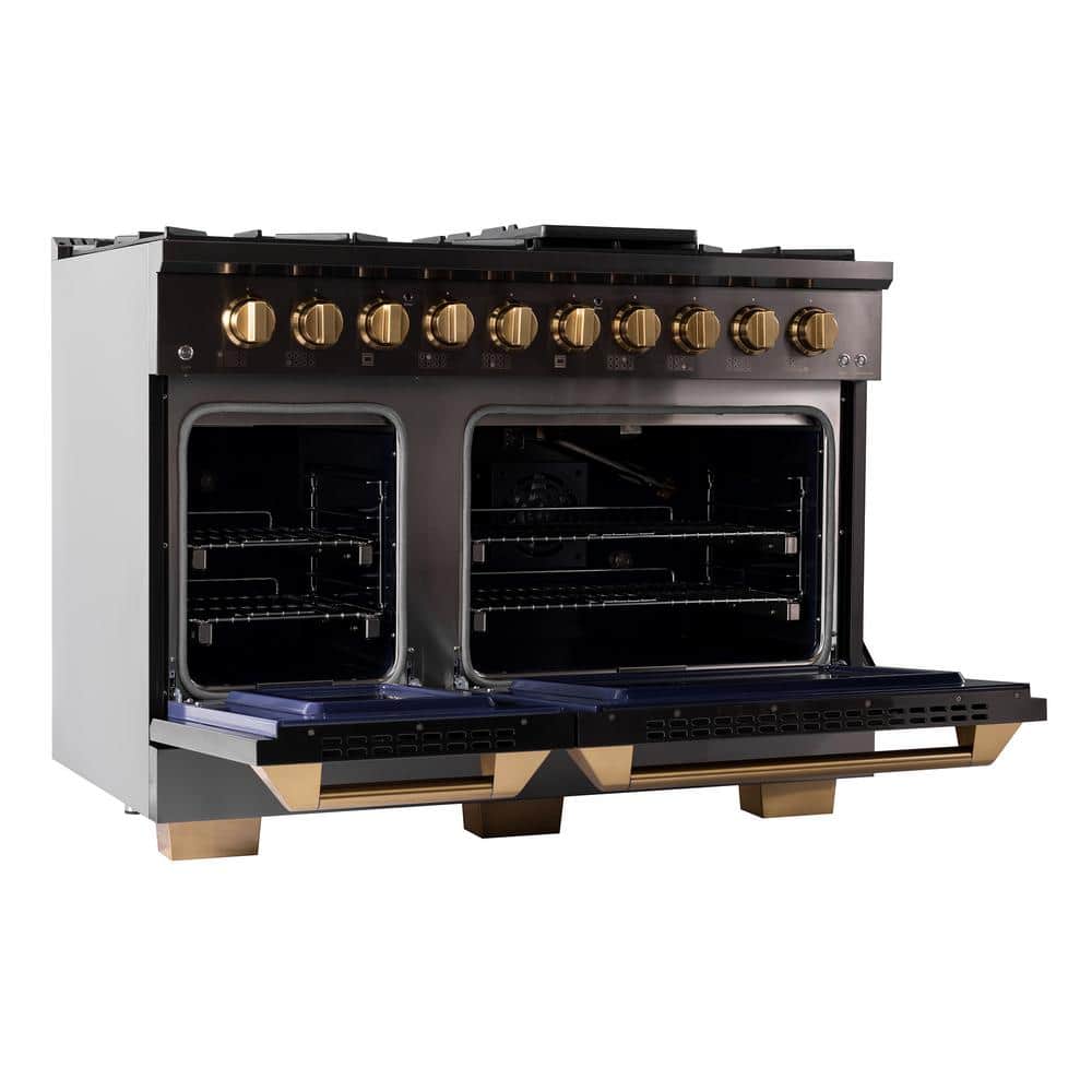 Gemstone 48-in Titanium Stainless Steel Gas Range with Gold Accents