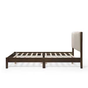 Alder Dark Walnut Wood Frame Queen Platform Bed with Corduroy Fabric Upholstery