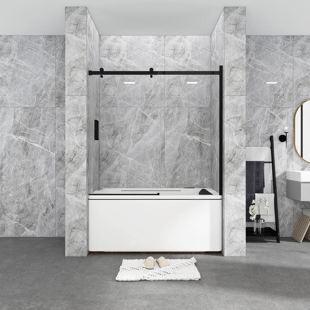 60 in. W x 58 in. H Single Sliding Tub Door in Matte Black with Clear Tempered Glass price history on PriceWatchPro