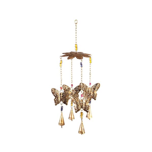 Evergreen 20 in. Artisan Butterfly Iron Wind Chime with Floral Shaped Top