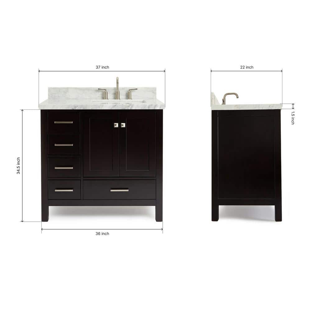 Cambridge 37" Espresso Wood Single Basin Vanity with Marble Top
