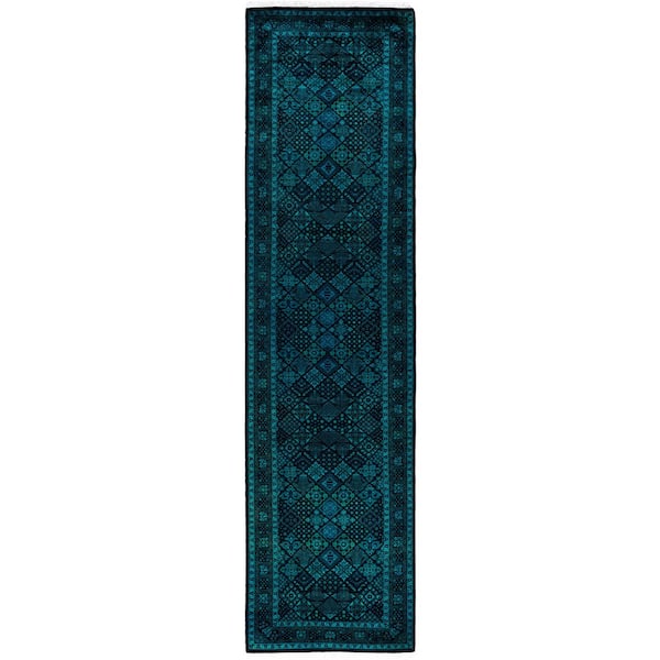 Overdyed Black 3 ft. x 10 ft. Solid Wool Indoor Runner Rug