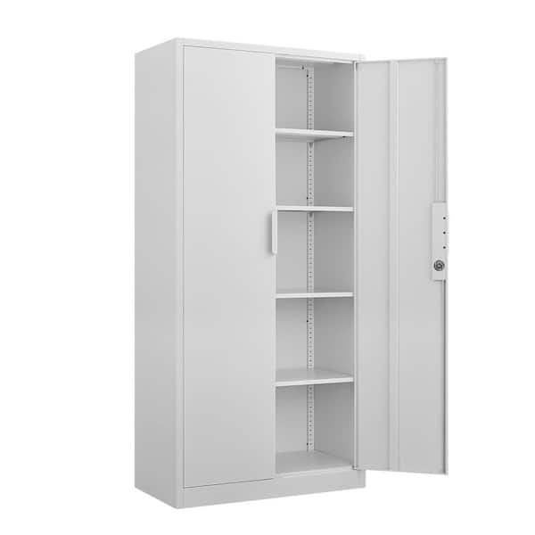 White 72 in. 2-Door Garage Storage Office Cabinet with Lock and 4 Adjustable Shelves
