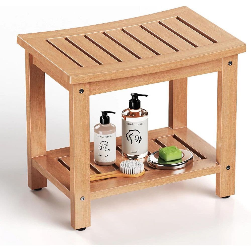 Teak Poly Lumber 18.4 in. Shower Seats Shower Bench with Storage Shelf price history on PriceWatchPro