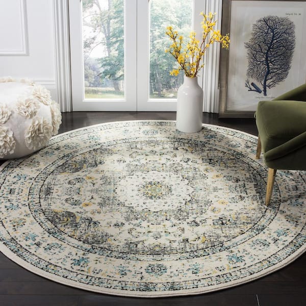 Evoke 7 ft. x 7 ft. Gray/Gold  Round Border Area Rug