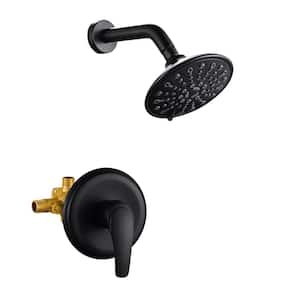 6-Spray Patterns with 2.5 GPM 6 in. Wall Mount Rain Fixed Shower Head in Matte Black Valve Included