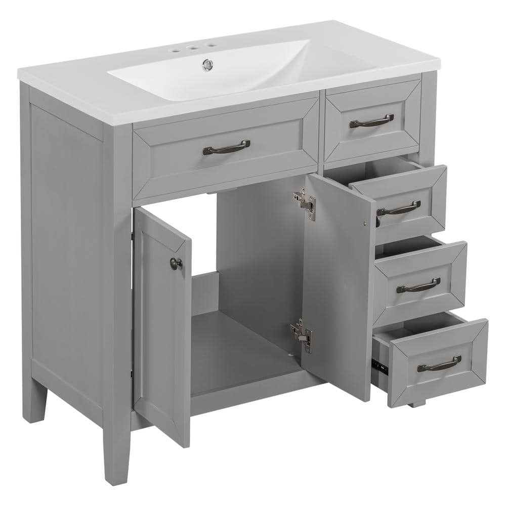 Gray 36-Inch Freestanding Bathroom Vanity with Ceramic Sink