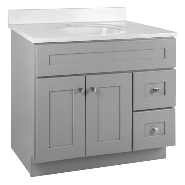Design House Brookings Shaker RTA 37 in. W x 22 in. D x 36.32 in. H Bath Vanity in Gray with Solid White Cultured Marble Top