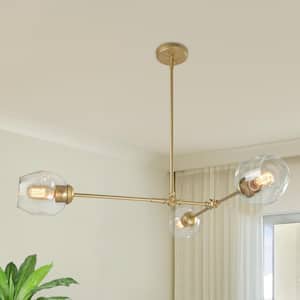 Modern Light Gold Sputnik 3-Light 31.5 in. Semi-Flush Mount Light with Clear Glass Shades for Bedroom