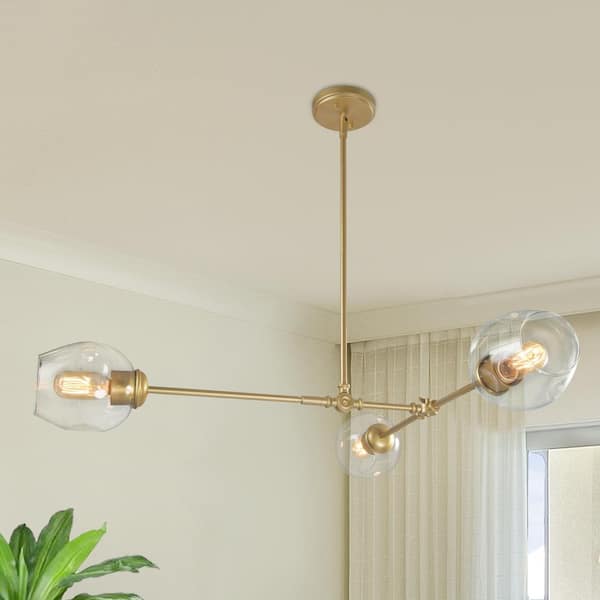 LNC Modern Light Gold Sputnik 3-Light 31.5 in. Semi-Flush Mount Light with Clear Glass Shades for Bedroom