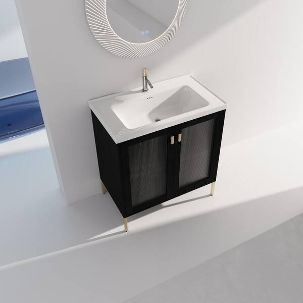 Anky 31.9 in. W x 18.7 in. D x 34.8 in. H Single Sink Bath Vanity in Black with White Ceramic Top