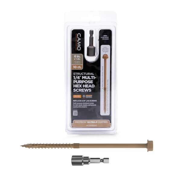 CAMO 1/4 in. x 6 in. Hex Head Multi-Purpose Hex Drive Structural Wood Screw - PROTECH Ultra 4 Exterior Coated (10-Pack)