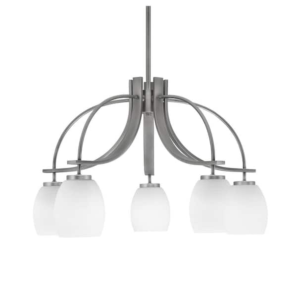 Unbranded Olympia 16 in. 5-Light Graphite Downlight Chandelier White Linen Glass Shade