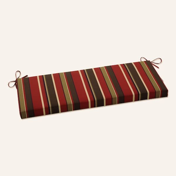 Pillow Perfect Striped Rectangular Outdoor Bench Cushion in Brown
