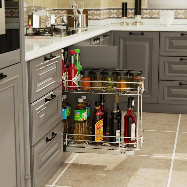 HOMLUX 2 Tier Individual Pull Out Cabinet Organizer 11-in W x 21-in D Slide  Out Kitchen Shelves 